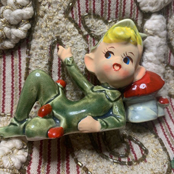 Pristine 50’s Lefton Elves #4193 Trademark Exclusives Japan Green/ mushrooms. - Picture 4 of 11